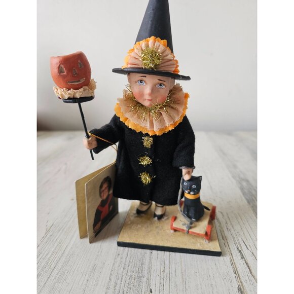 Bethany lowe Vicki smyers boy witch RARE pumpkin cat statue figurine - Picture 1 of 9